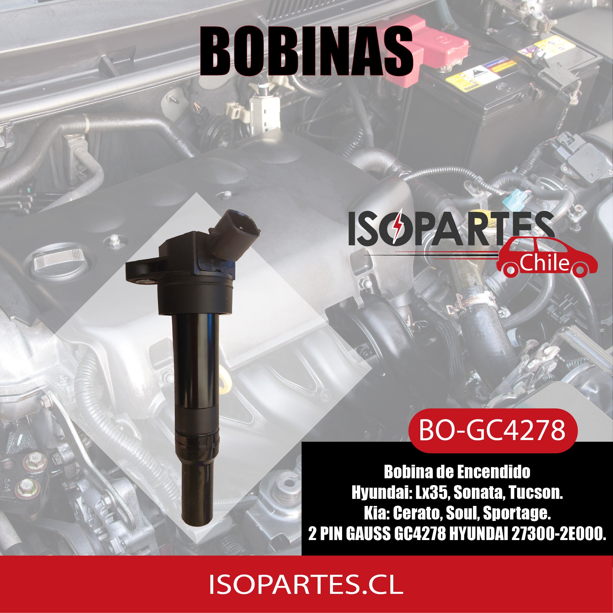 Bobina De Encendido Elantra, Lx35, Sonata, Tucson, Soul, Sportage, Cerato, Kia, Hyundai - Isopartes