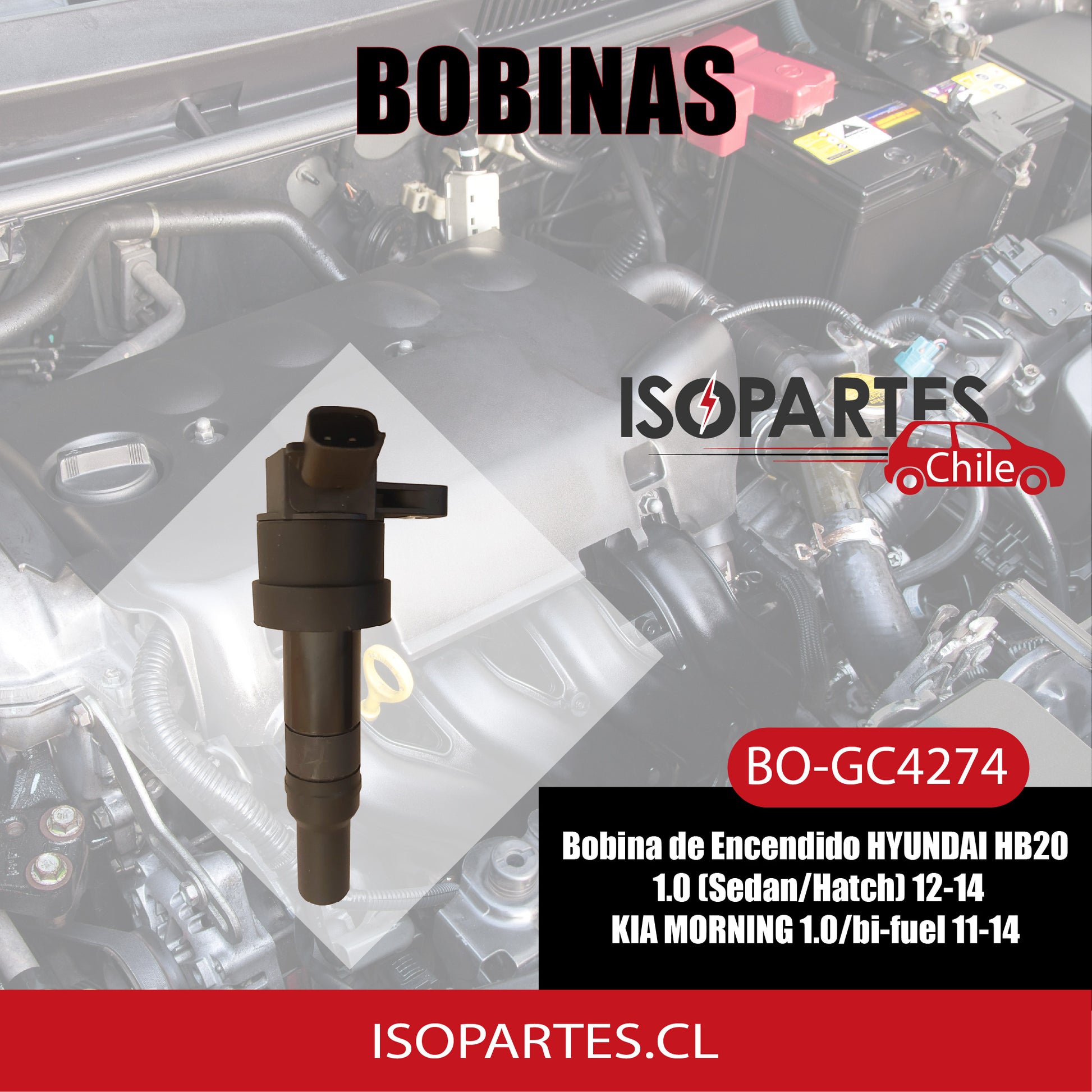 Bobina De Encendido, Hb20 1.0 Sedan/ Hatch Kia Morning, Hyundai - Isopartes