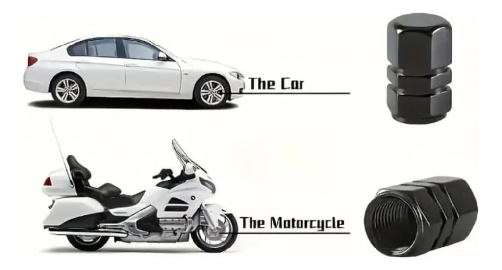 Kit of 4 Hexagonal Aluminum Valve Caps for Cars and Motorcycles