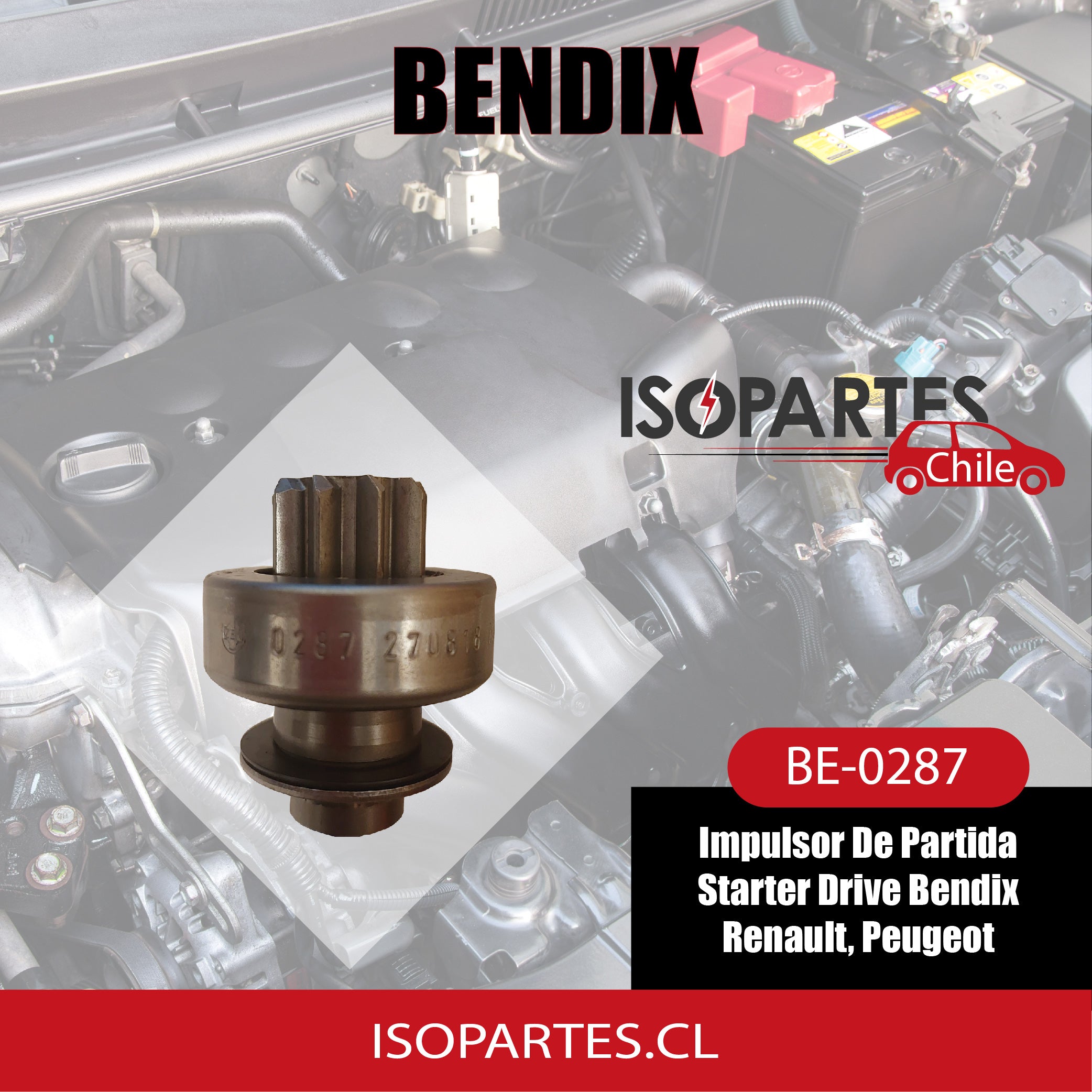 Impulsor de partida starter drive Bendix, PEUGEOT 404,405,504,505, CITROEN, RENAULT 9 , REANULT R19 - Isopartes