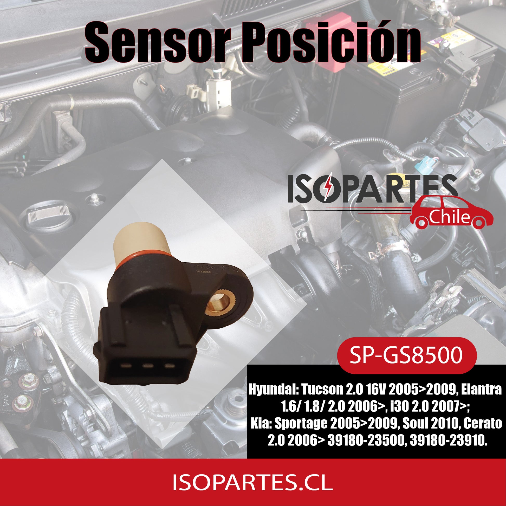 Sensor Posición Arbol de Levas Hyundai, Kia, Tucson, Elantra, Sportage, Soul - Isopartes