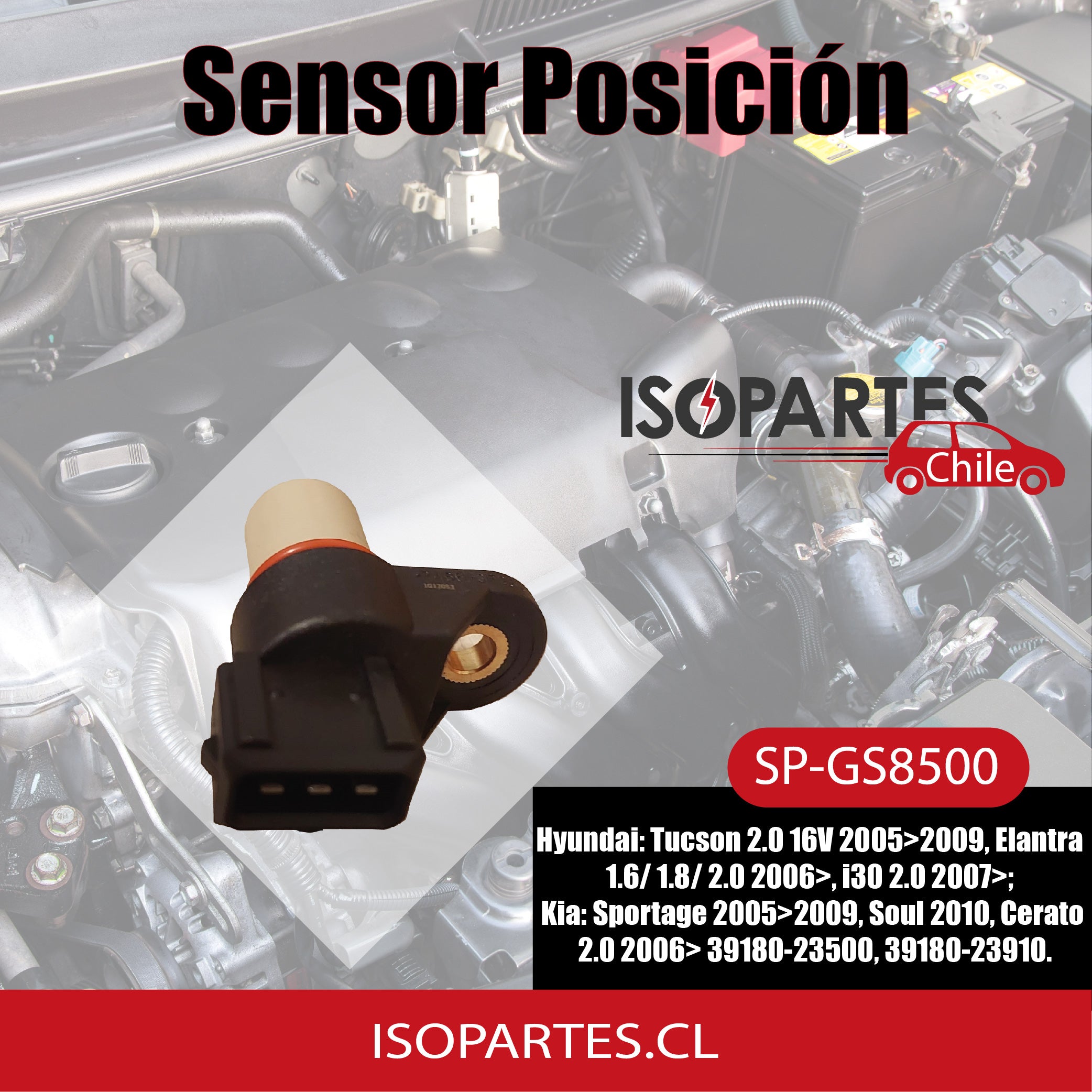 Sensor Posición Arbol de Levas Hyundai, Kia, Tucson, Elantra, Sportage, Soul - Isopartes