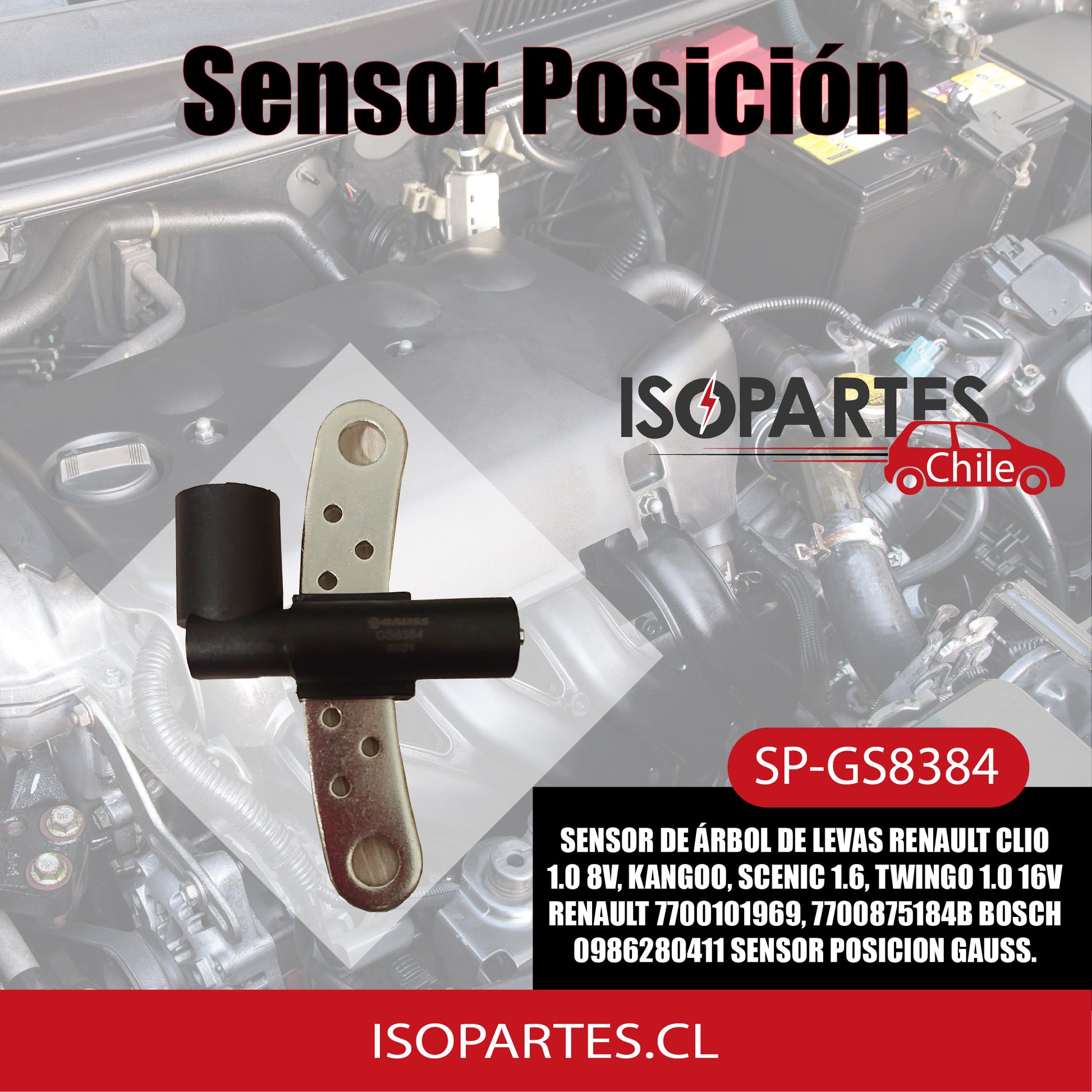 Sensor de Árbol de Levas, Cigüeñal Renault Clio 1.0 8V, Kangoo, Scenic 1.6, Twingo 1.0 16V - Isopartes