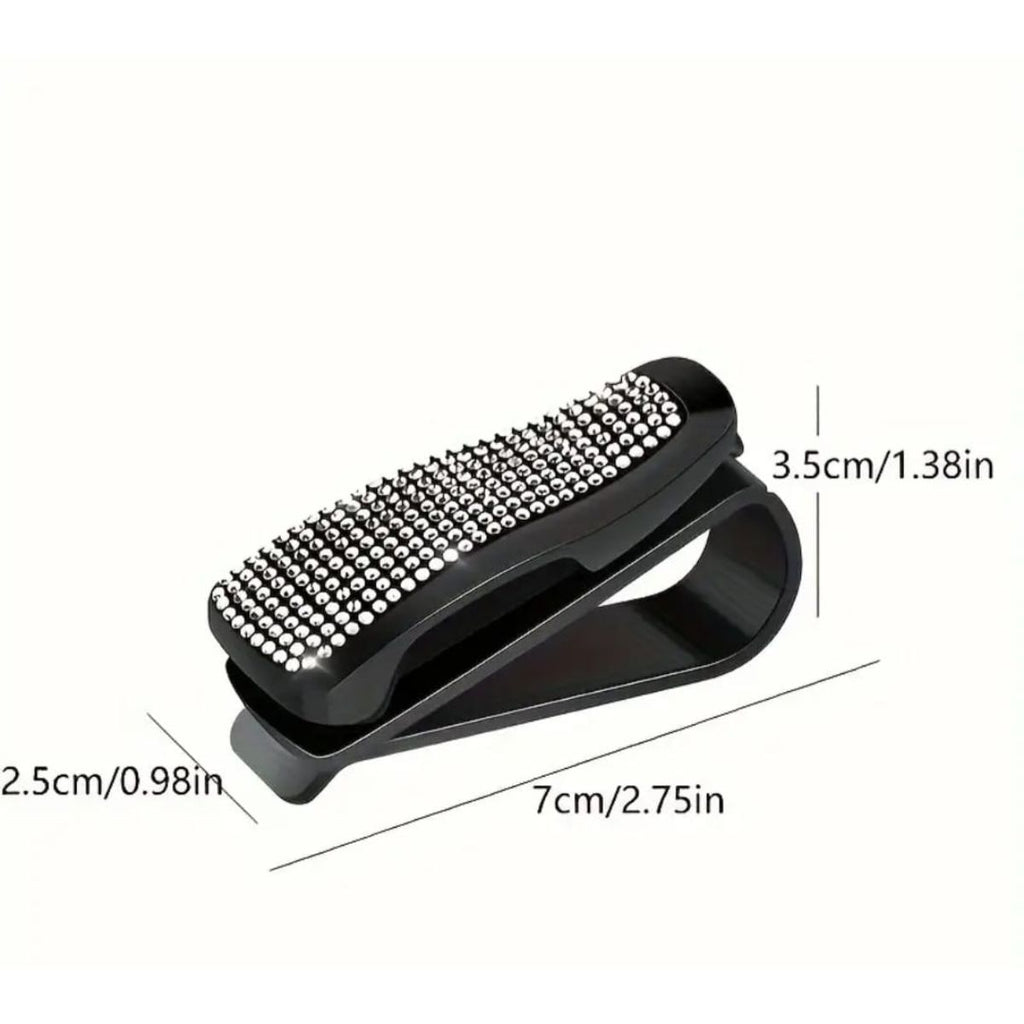 Soporte Gafas Moda para Visera autos con Pedrería y Clip para Boletos - Accesorio Interior para Automóvil. - Isopartes