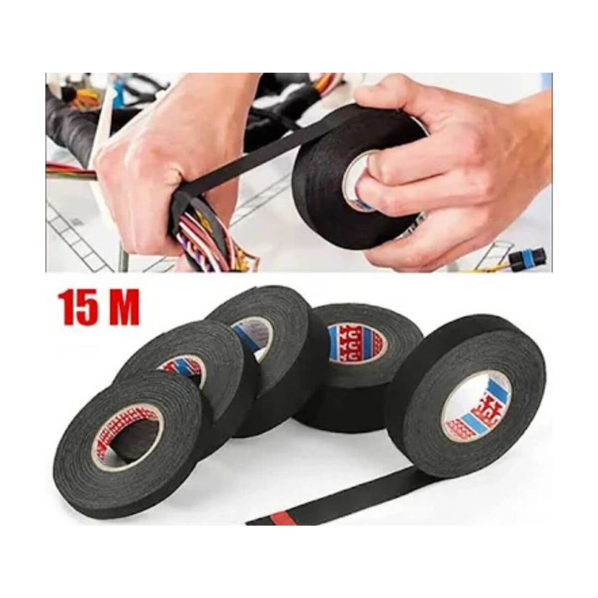Cinta Arnes Cables Resistentes al Calor, Cable Fijo Cinta de Tela, Electrica, Automotriz 19mm x 15m