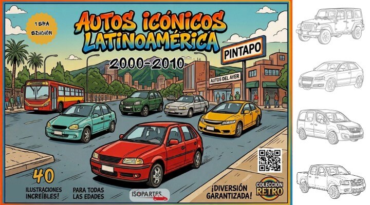 libro para niños y adulto pintar o colorear autos icónicos Latinoamérica -  isopartes