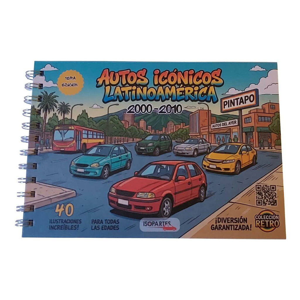 Libro Tapa Dura para Colorear, Pintar, Autos Icónicos Latinoamérica 2000-2010 (40 Ilustraciones) 23.5cm x 16.5cm