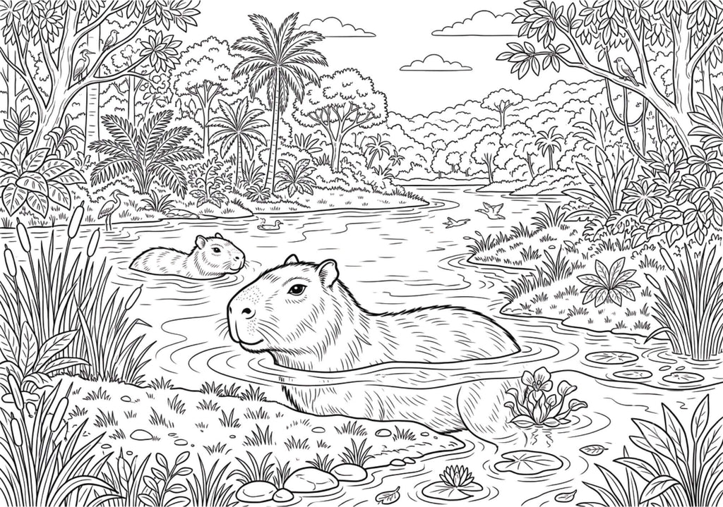 Capibaras: Mi Mundo de Colores, Libro de Colorear, Pintar (10 Ilustraciones) 23.5cm x 16.5cm