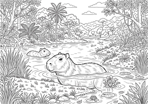 Capibaras: Mi Mundo de Colores, Libro de Colorear, Pintar (10 Ilustraciones) 23.5cm x 16.5cm